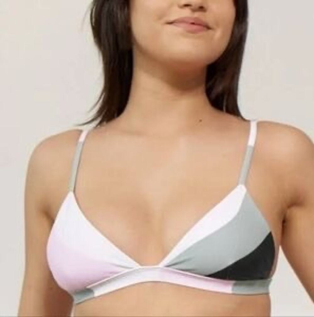 Mara Hoffman Astrid Colorblock Sage Multi Triangle Bikini Swimsuit Top Size XL